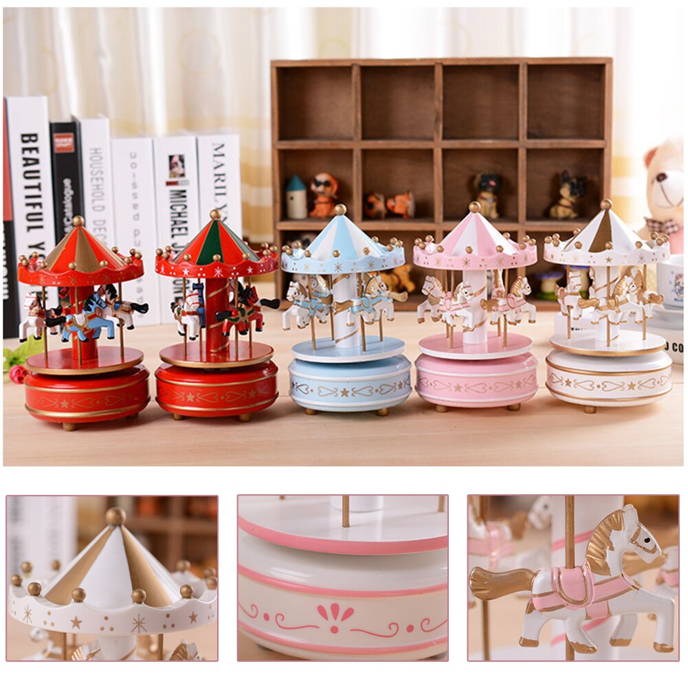 Wooden Carousel Music Box Sky City Classical Music Box Birthday Friendship Love Home Decor Valentine's Day