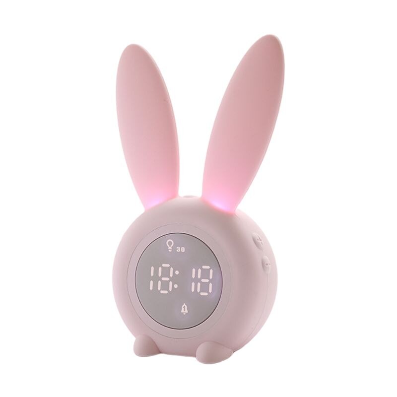 Bunny Kids Alarm Clock, Children's Sleep Trainer Clock, Night Light for Kids: Pink