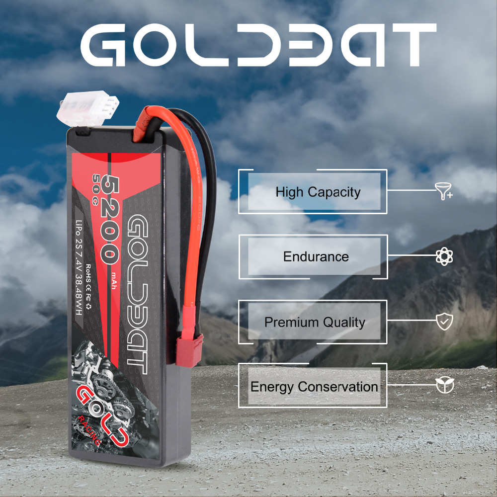 2units GOLDBAT Lipo Battery for RC 5200mAh 7.4V 50C 2S LiPo Battery with Deans XT60 Plug for RC Car Truck Truggy Tank Helicopt
