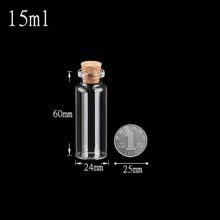 25pcs Transparent Lead-Free Glass Sealed Can Storage Tank Food Grains Storage Jar Cork Tea Containers Kitchen Storage: 24x60mm 15ml