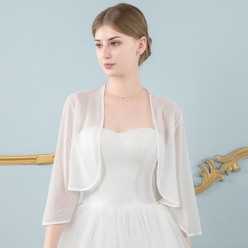 8 Kleuren Shrugs Voor Bridal Bolero Vrouwen Chiffon Bruiloft Jas Wraps En Sjaals Cape Voor Jurk Bruid Jas Mariage Accessoires: White
