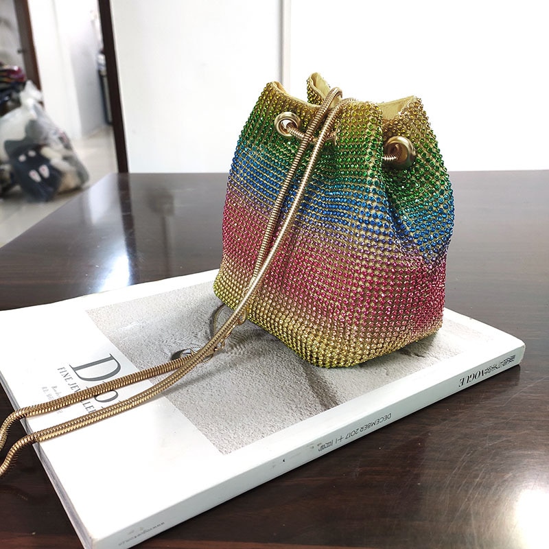 Luxury Diamonds Evening Clutch Bag Rainbow Women Shoulder Crossbody Bags Rhinestone Chains Clip Lady Party Small Purses