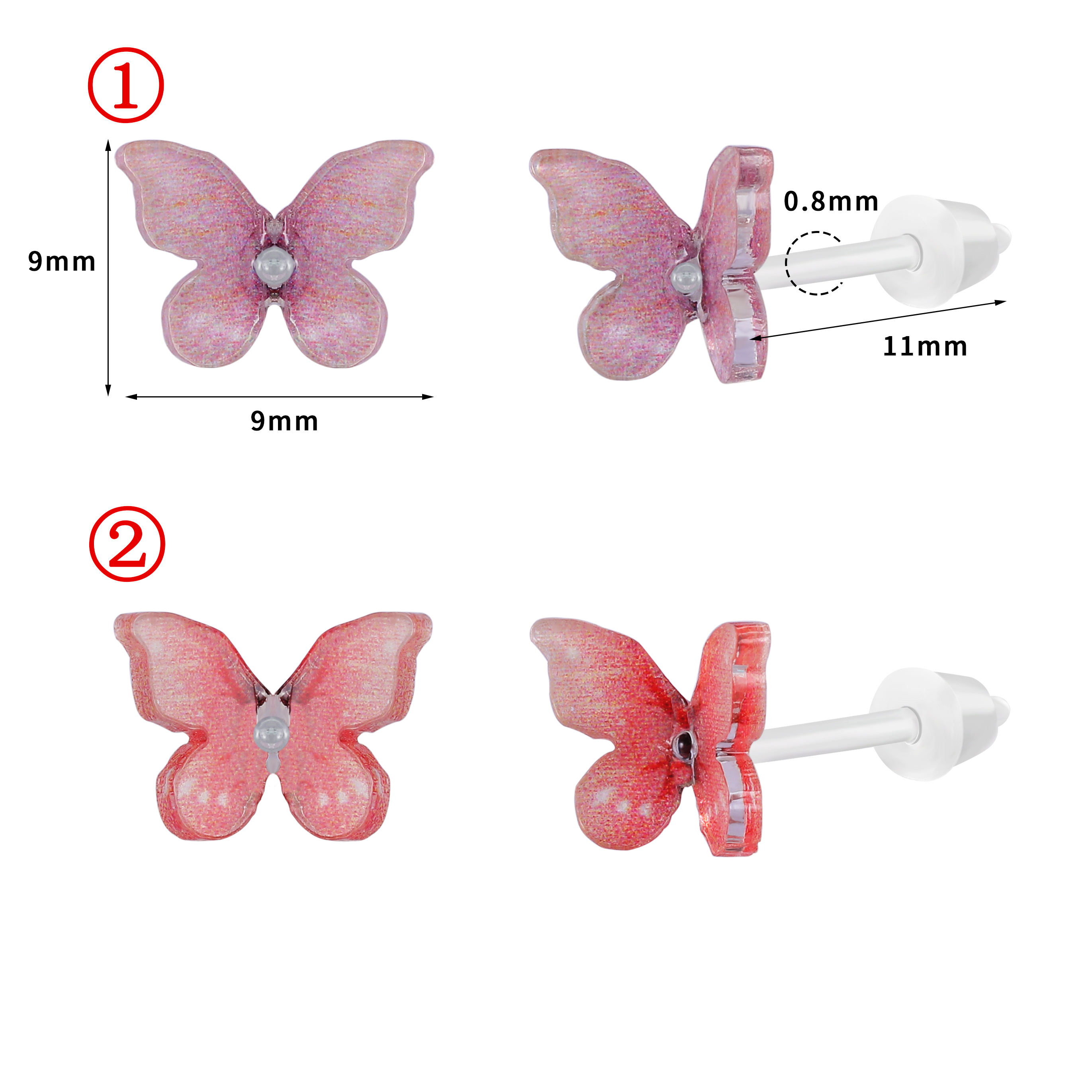 ZS 1 paire de boucles d'oreilles colorées en forme de papillon 20G boucles d'oreilles en acrylique Anti-allergie mignon oreille Cartilage Helix conque piercings