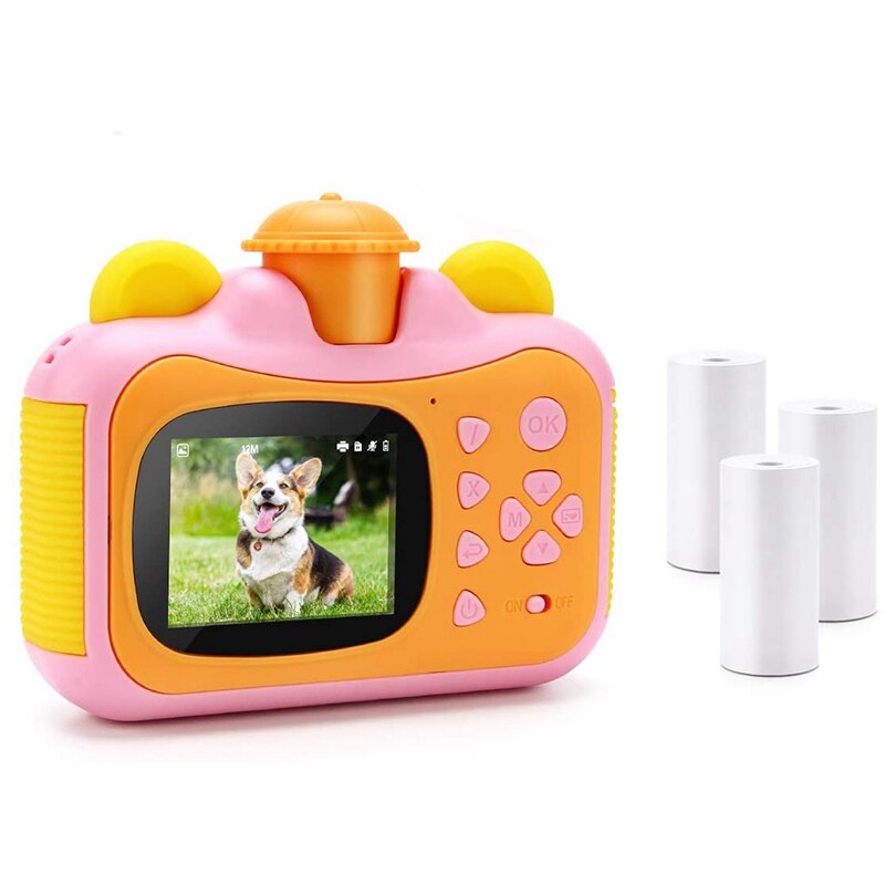 Portable Instant Print Camera Toy Camera with Print Paper Digital Print Camera Birthday for Kids: Pink