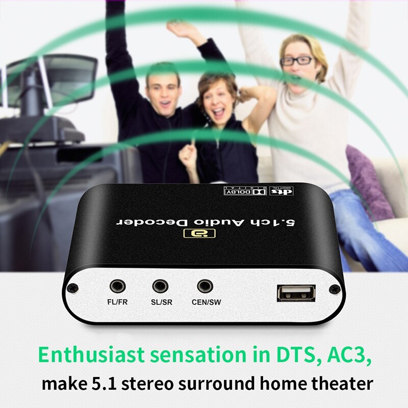 Dts 5.1CH O Decoder Bluetooth 5.0 Reciever Dac Draadloze O Adapter Optische Coaxiale Disk Spelen Dac Dts AC3-US Plug