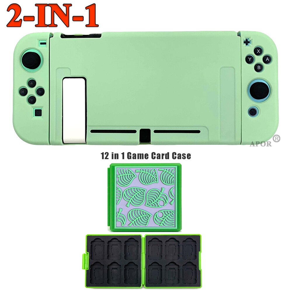 2 in 1 per accessori nintendo Switch custodie carine Cover completa Shell Joy-Con Controller Shell custodia rigida in TPU custodia per carte da gioco: Green 2in1