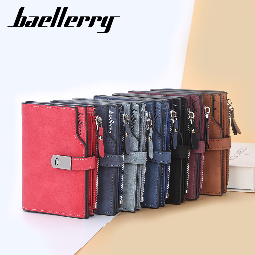 Baellerry Magnetic Buckle Women Wallets Short Card Holder Simple Female Purse Zipper Coin Pocket Brand Wallet For Girls