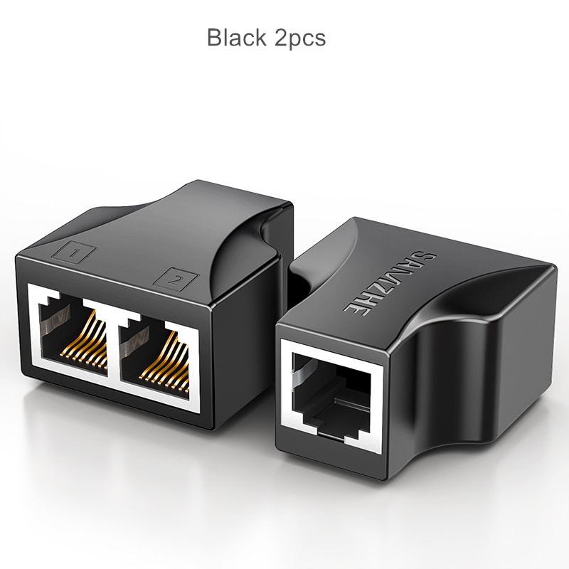 RJ45 Connector Ethernet Cable Adapter Lan Cable Extender Splitter Internet Cable Connection Female to Female 1 Input 2 Output: Black 2pcs