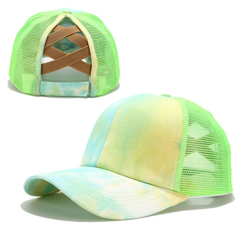 Gorra de béisbol con coleta para mujer, gorro de béisbol con estampado de coleta, Cierre trasero, malla transpirable, estilo Hip Hop,: Cross-Green