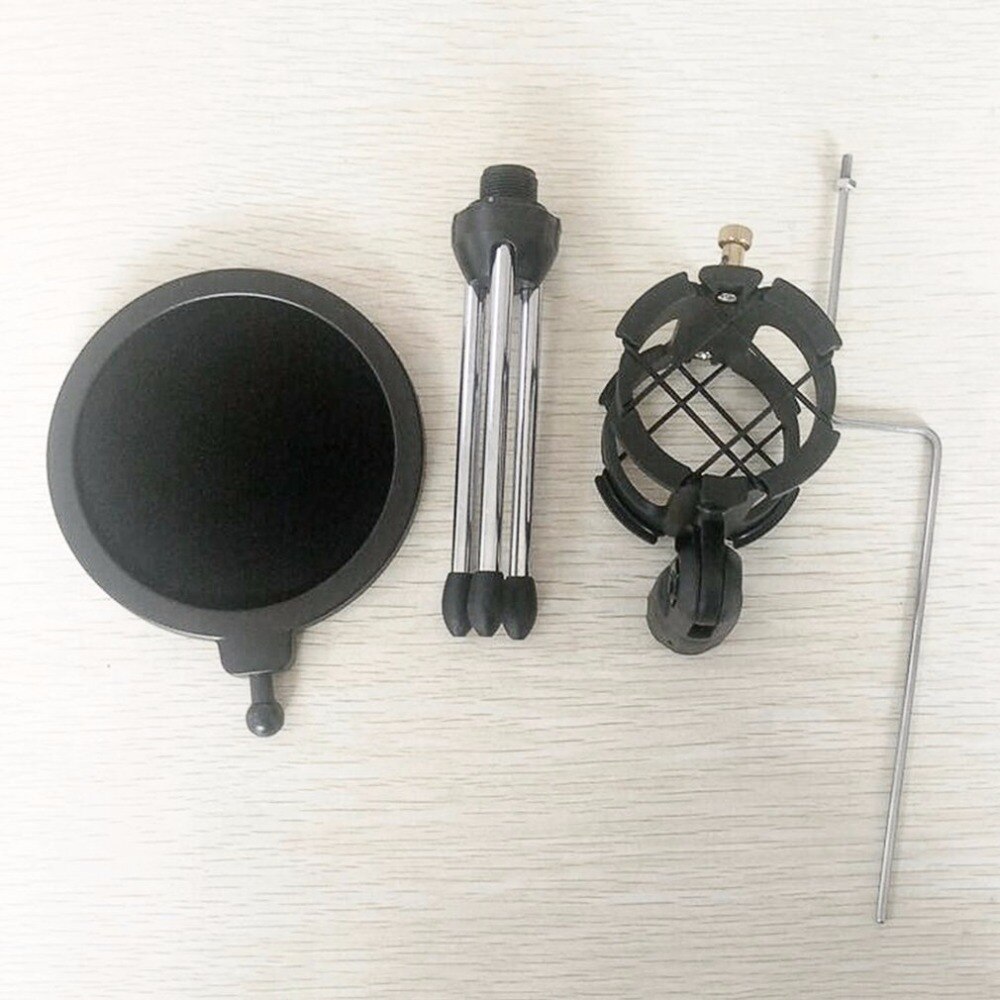 Microphone Tripod Stand Foldable Desktop Microphone Bracket with Shock Mount Mic Holder Clip and Filter