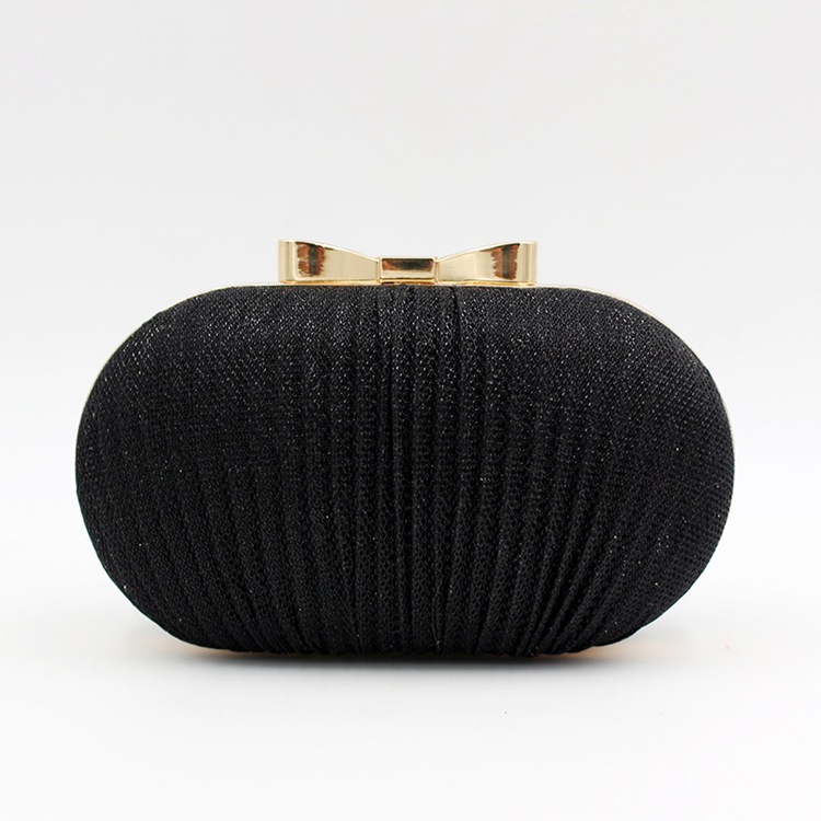 Pochette de soirée noire et argentée pour femmes, sac à main brillant de mariage, sac à bandoulière avec nœud en métal scintillant pour femmes, pochette avec chaîne: Black