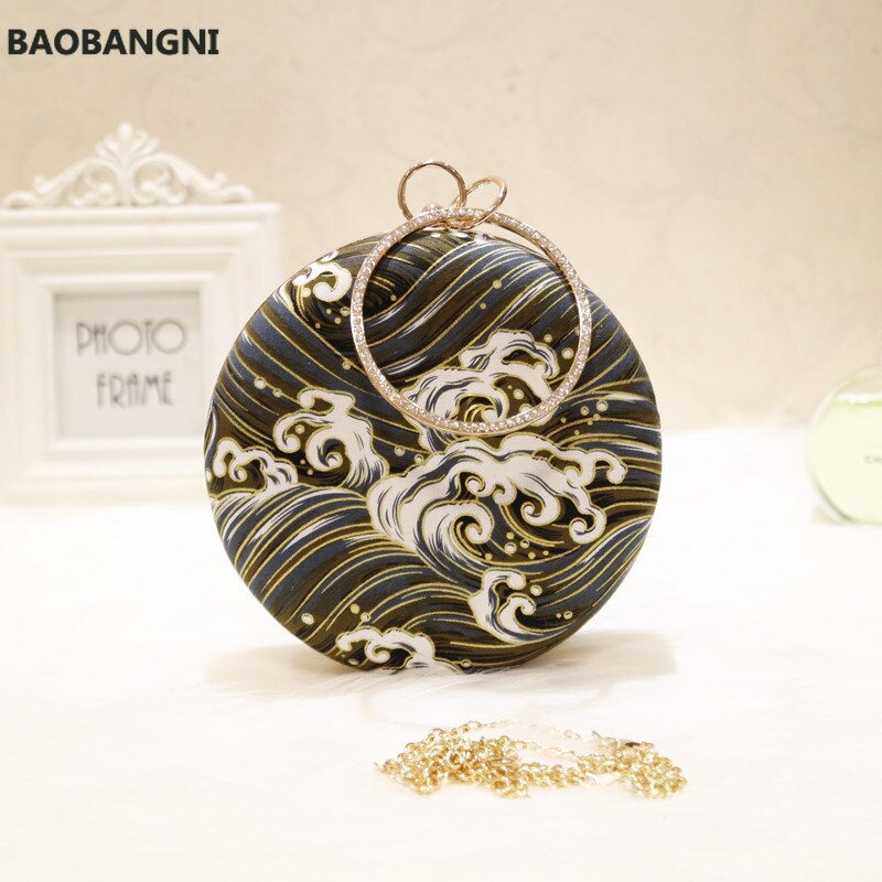 Borsa da sera rotonda retrò da donna anelli di moda blu pochette con diamanti borsa da donna con ricamo borse da festa di nozze