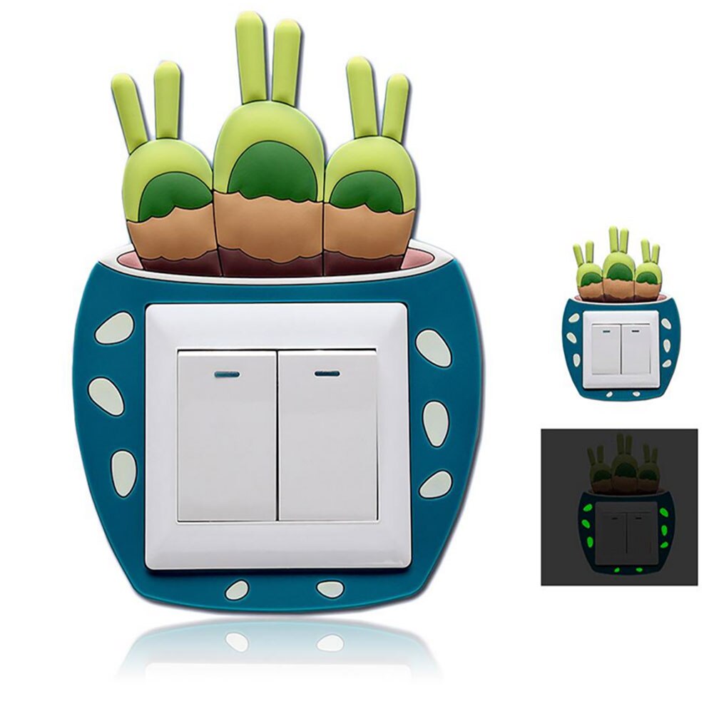 Leuke Cartoon 3D Cactus Fluorescerende Muur Siliconen Aan-uit Schakelaar Stickers Kids Lichtgevende Lichtschakelaar Outlet Home Decorations