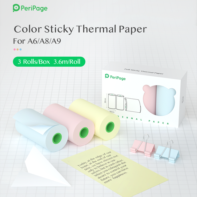 Peripage 56 x 30mm a6 termisk papir etiket papir klistermærke papir til termisk lomme mini printer  a6 a8 foto papeles termicos etikette: Farve klæbrig papir