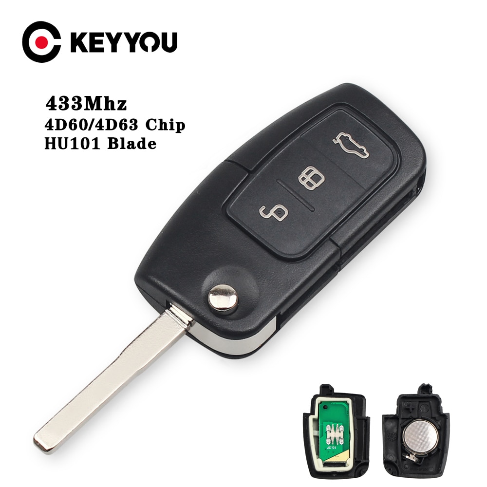 Keyyou 4D63/4D60 Chip Auto Afstandsbediening Sleutel Diy 433Mhz Voor Ford Fusion Focus Mondeo Fiesta Galaxy Ongesneden HU101 blade Voertuig Flip Sleutel