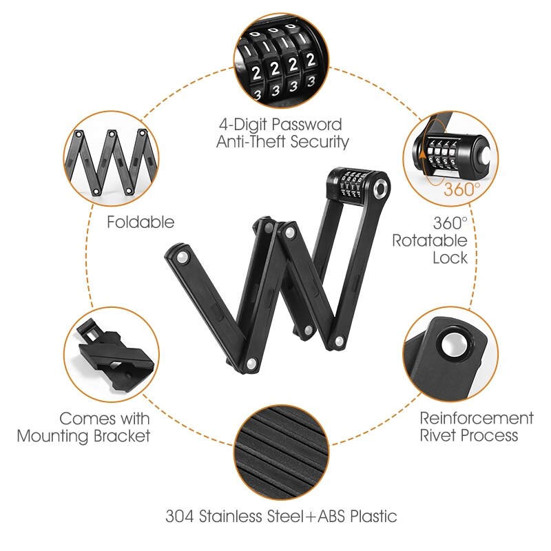 WEST BIKING Bicycle Password Lock Strongest Anti Theft Heavy Duty Lock MTB Road Bike Motorcycle Foldable Bike Lock