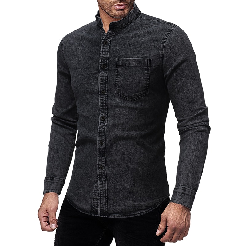 Markyi streetwear menn vask denim jeans skjorte høst lange ermer skjorte casual slim fit denim kjole skjorter