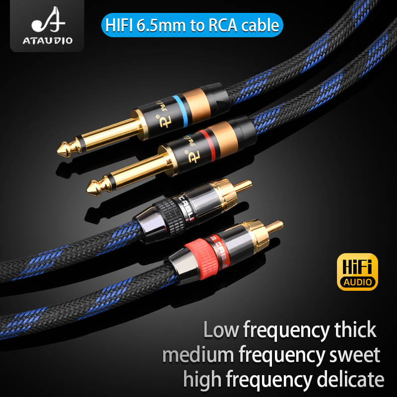 Ataudio hifi lydkabel dobbel 6.35mm til dobbel rca for mikserkonsollforsterker 2* rca  to 2*1/4 -tommers jack skjerming 6n ofc-kabel