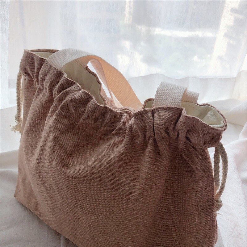 Trekkoord Tassen Vrouwen Casual Solid Canvas Handtassen Pouch Mini Draagbare Schouder Purse Koreaanse Stijl Ulzzang Vintage Harajuku Chic