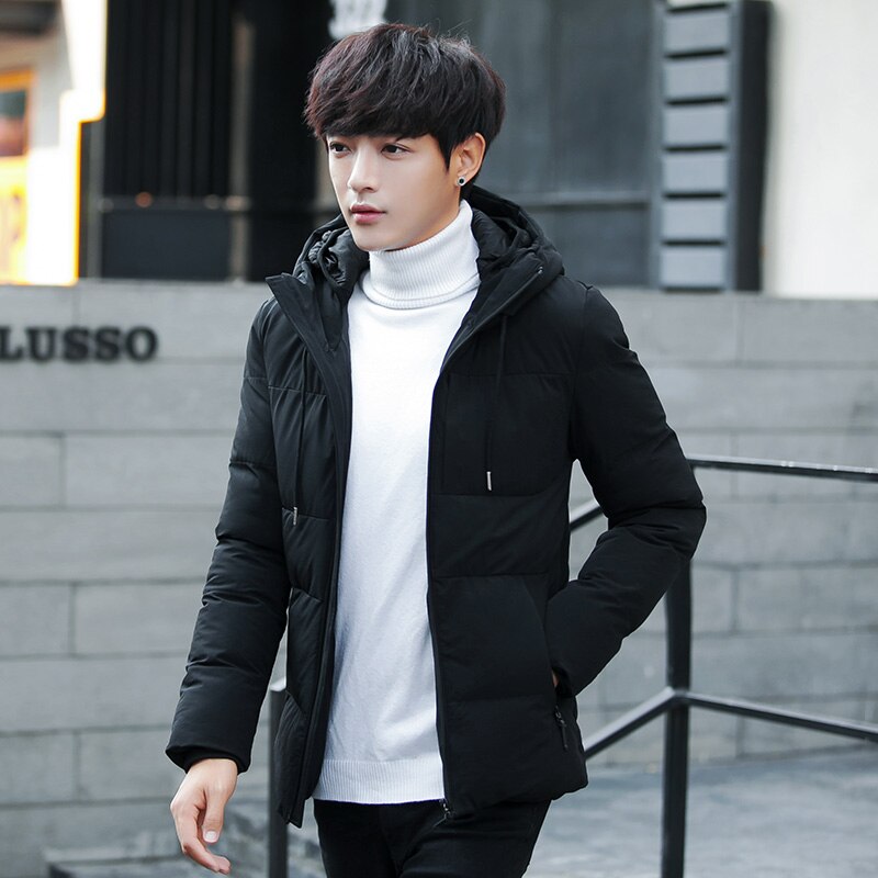 Winterjas heren warme gewatteerde capuchon overjas casual merk dons parka herenjas en mantel hoodies bovenkleding plus maten: Zwart / Ik