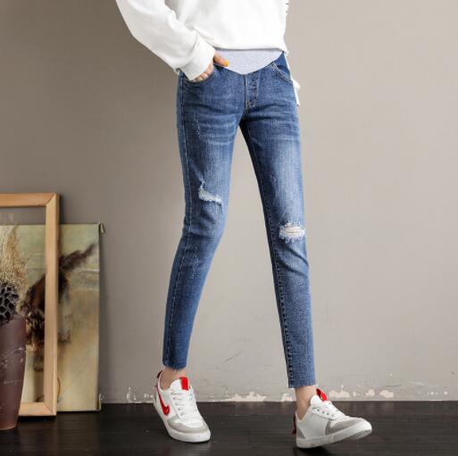 Jean de maternité déchiré taille haute pour femmes enceintes, pantalon de printemps à la , troué, ventre réglable, vêtements de grossesse: M