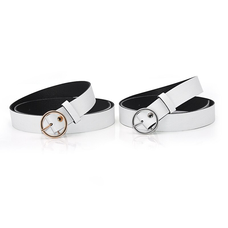 Cinturones de cuero con hebilla redonda para mujer, cinturón clásico Retro de que combina con todo, con hebilla redonda, para Vaqueros