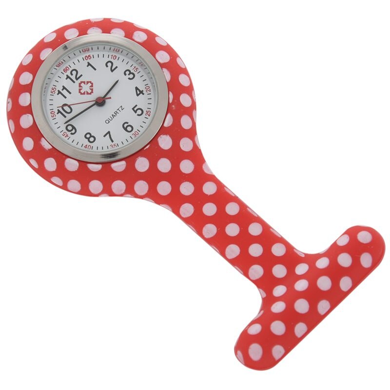 Rood Witte Stippen Patroon Siliconen Verpleegkundigen Broche Tunic Fob Zakhorloge Roestvrij Wijzerplaat