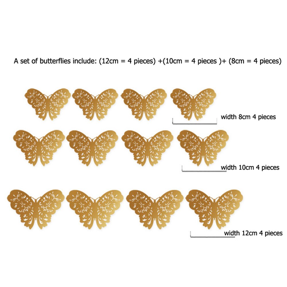 12pcs/set Hollow 3D Butterfly Wall Sticker for Wedding Decoration living room window Home Decor Gold silver Butterflies stickers