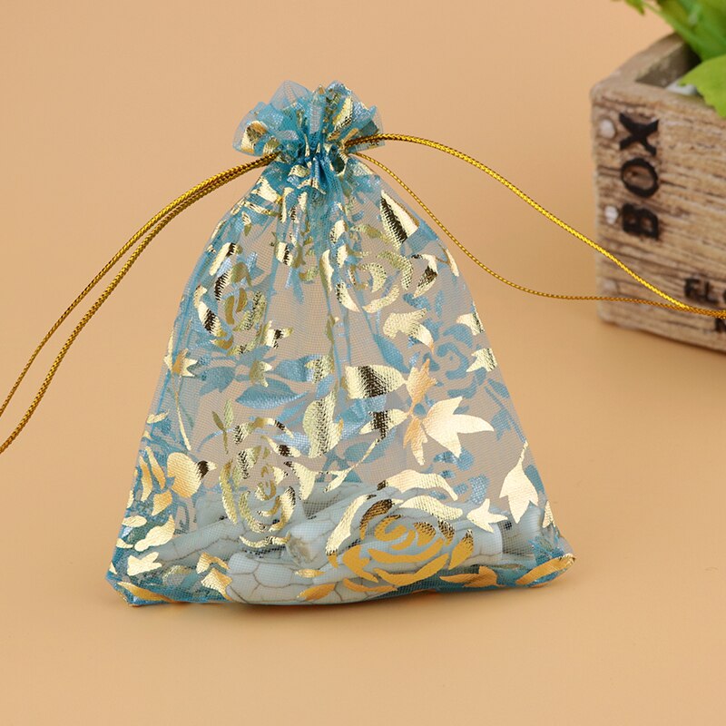 500 PCS color mix jewelry packaging transparent gauze bag 9*12cm Rose Print korah wedding bags Shopping bags