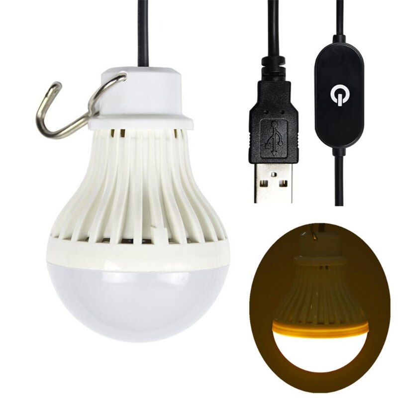 USB Portable LED Bulb 5W DC 5V Touch Dimming Bulb Hanging Light with 2.5m Cable for Camping Garage Warehouse Car: Warm White
