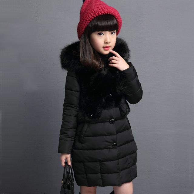 Chaqueta de plumas para niña y niño, abrigo largo con capucha y cuello de piel , chaqueta acolchada de algodón, 4, 5, 6, 7, 8, 9, 10 años: Black / 8