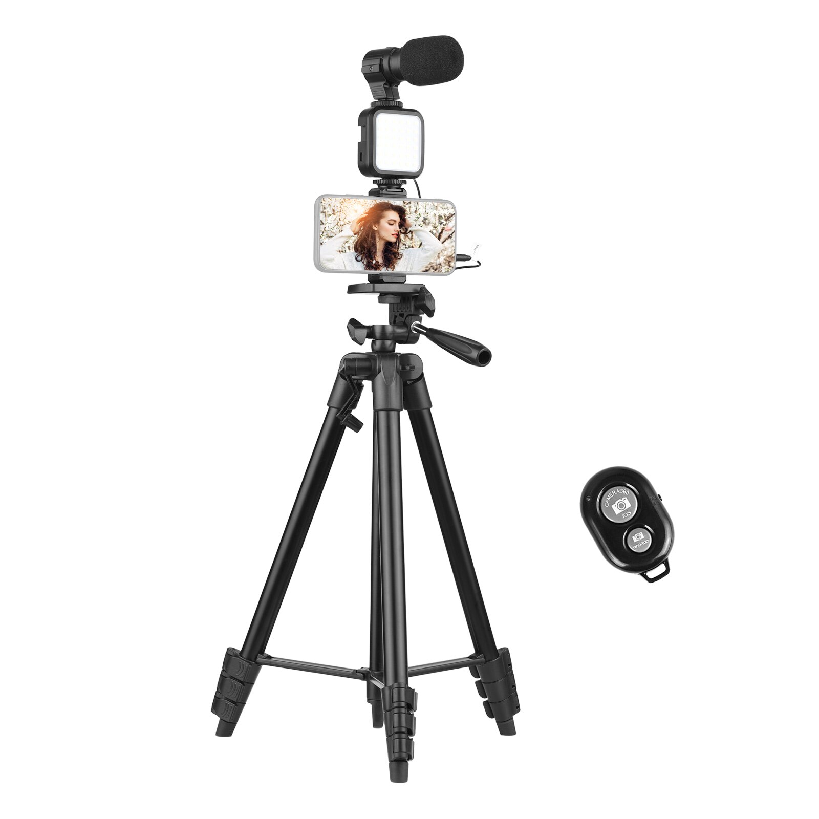 Trépied 53 pouces Vlog Kit ensemble de photographie pour Smartphone trépied + lumière LED + Microphone + Clip pour Smartphone + télécommande pour Vlog