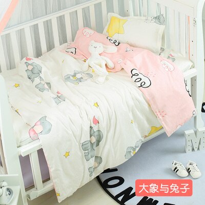 Elefant lyserød sky baby sengetøj sæt tegneserie mønster reaktiv udskrivning åndbar til pige, dyne / lagen / pude, med fyld