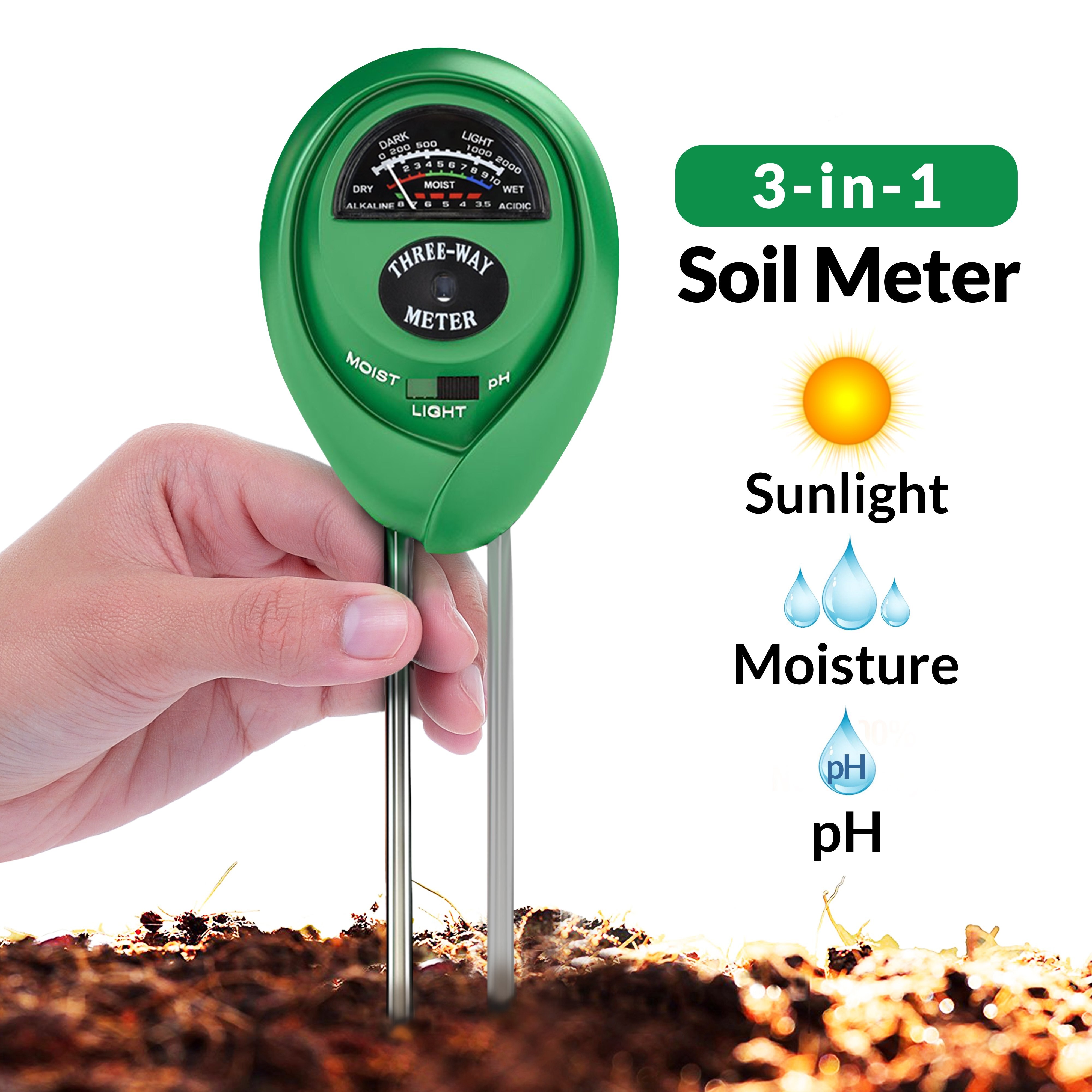 PH Soil Tester Soil Moisture Meter Monitor Sunlight Temp Testers Acidity Alkali Test Tool Garden Plant Thermometer Hygrometer: 3 in 1 tester-2
