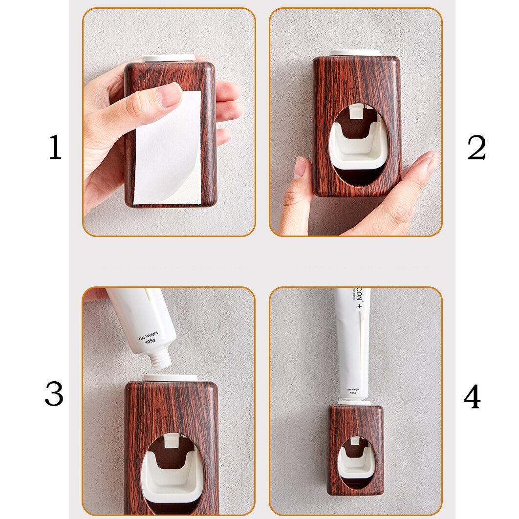 Wall Mount Wood Grain Automatic Toothpaste Squeezer Punch-free Toothbrush Rack Lazy Toothpaste Squeeze Artifact