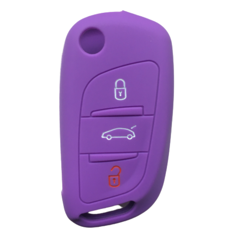 Silikone autokasse cover fob sæt til citroen  c3 c4 picasso  c5 x7 til peugeot 407 308 3008 5008 408 holder auto shell tilbehør: Lilla