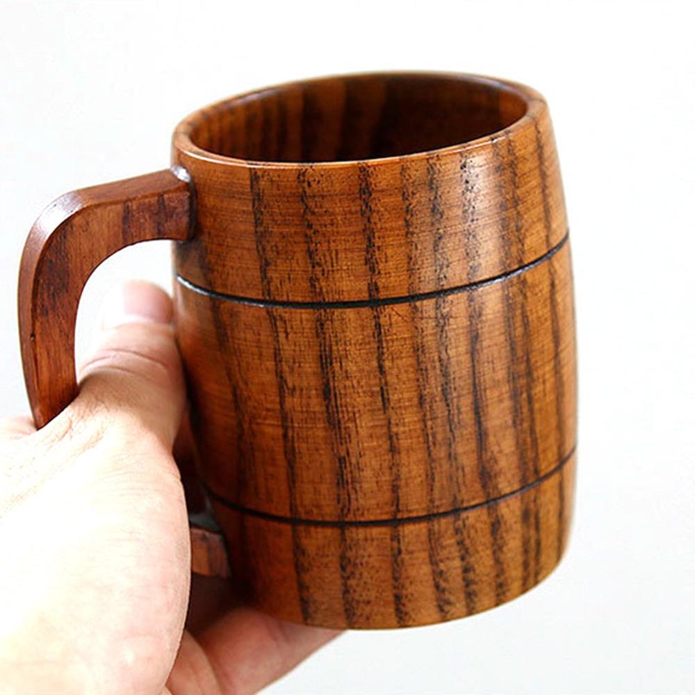 500-550ML Handmade Solid Coffee Mug Beer Mug With Handle Pure Copper Moscow Mule Mugs With Large Capacity Wooden Cup Drinkwares