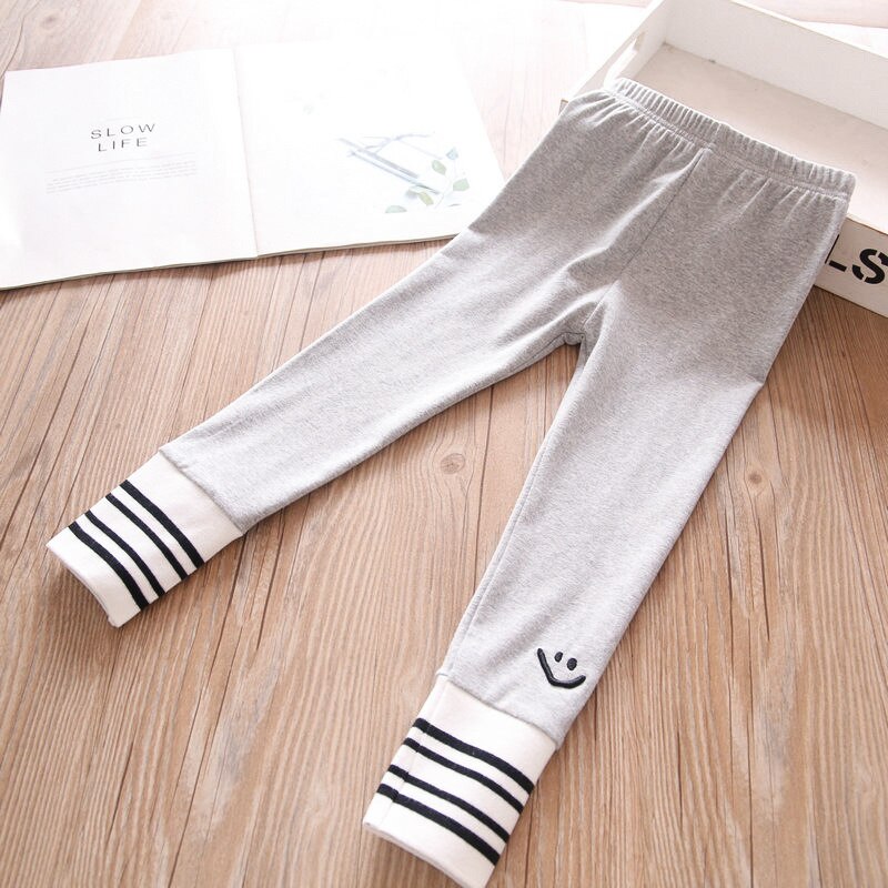 2022 Lente Baby Meisjes Streep Lachend Gezicht Legging: Gray