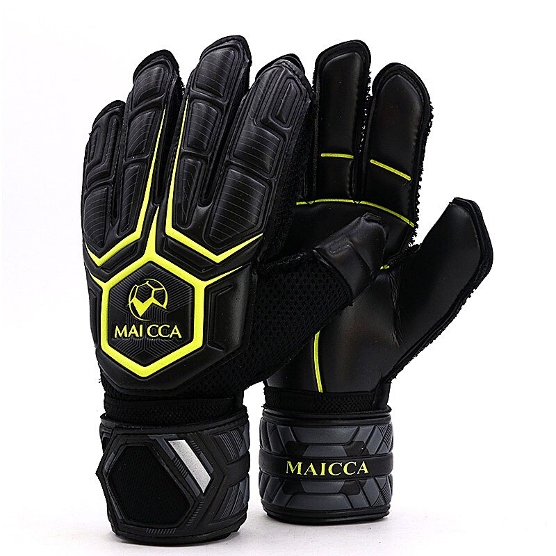 MAICCA Finger Schutz Torwart Handschuhe FußBall Professionelle FußBall FußBall Handschuhe Ausbildung Handschuhe Weiche Verdicken Latex: Schwarz Gelb / Größe 10