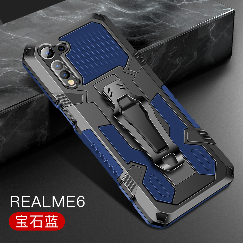 Armor Case Voor Oppo Realme 6 Shockproof Riemclip Holster Cover Voor Oppo Realme 6 6i RMX2001 Realme6 Coque Funda: For Realme 6 / Blue