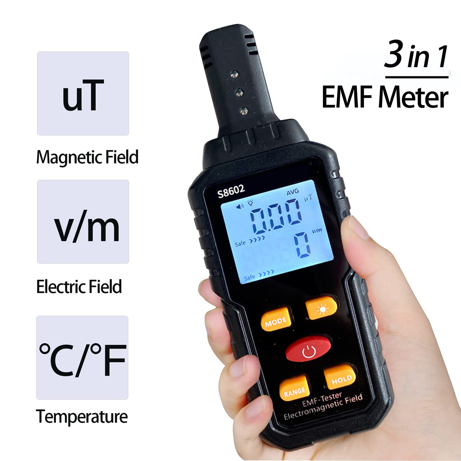3-in-1 EMF-Messgerät, tragbares Radia-Frequenzmessgerät, Detektor für elektromagnetische Strahlung, Feldperson, Strahlungsdosimeter, Zähler