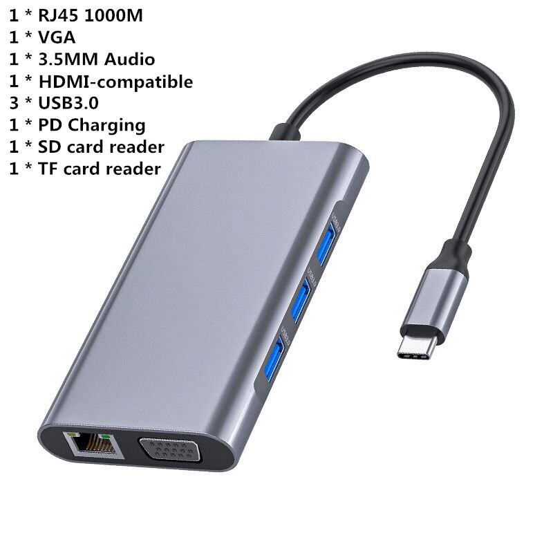 Hub USB C convertisseur Type C vers HDMI, 4K VGA RJ45 multi-usb 3.0 PD, Station d'accueil pour MacBook Pro: 10 in 1