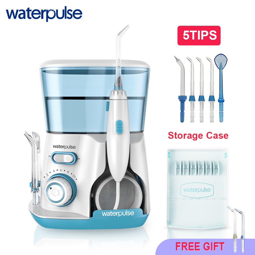 Vand tandtråd mundskylning bærbar dental vandstråle 800ml familie brug stor kapacitet vandtank vandtæt tandrenser: 7 spidser grønne / Eu