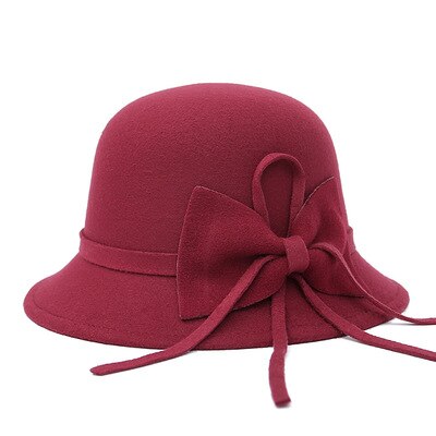 Vintage dam hatt ull topper höst och vinter rosett stor brättad keps strand bowknot vintrar hattar för kvinnor: 9