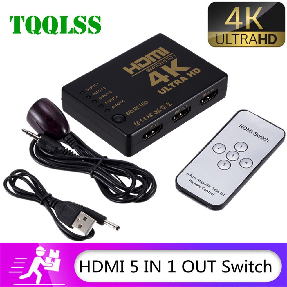 4K 2K 5x1 HDMI Cable Splitter HD 1080P Video Switcher Adapter 5 Input 1 Output Port HDMI Hub for Xbox PS4 DVD HDTV PC Laptop TV