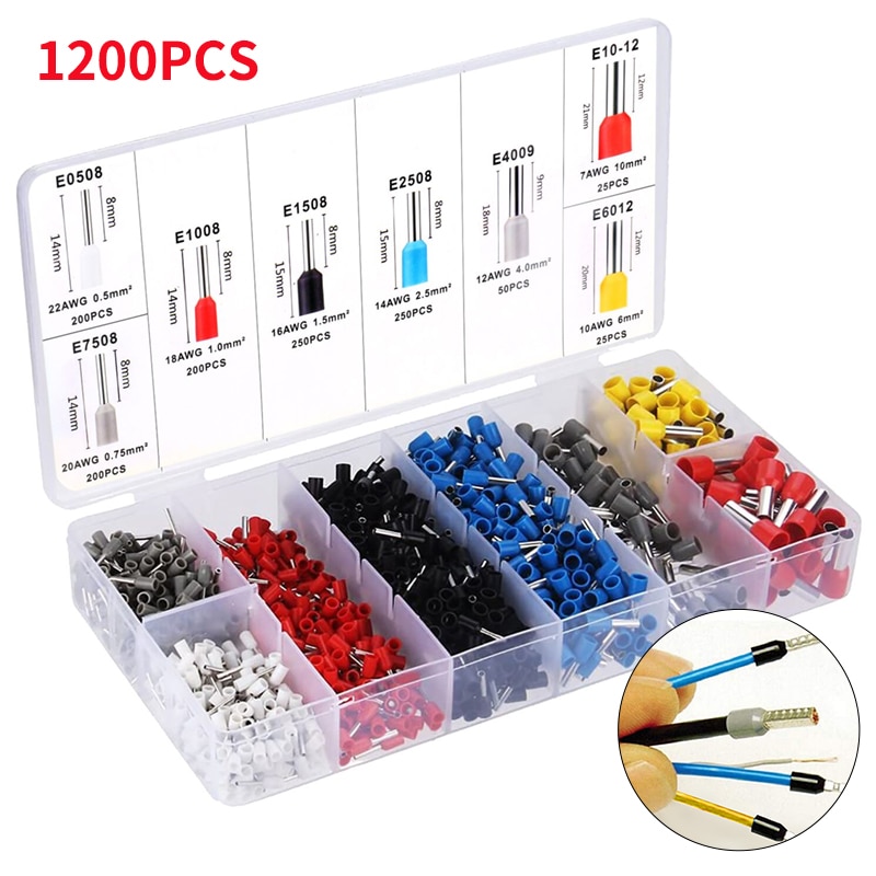 1200pcs Pin End tube Terminal Insulated Ferrule Wire Copper Crimp Connector Cord Fast Wire Terminals Kit tubular terminal