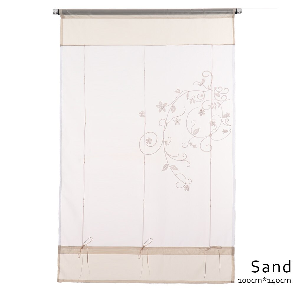 1pc romerske persienner vindue tyl voile gardin populært flot gennemsigtigt polyester gardiner broderet pastoral gardin boligindretning: 100cm x 140cm sand