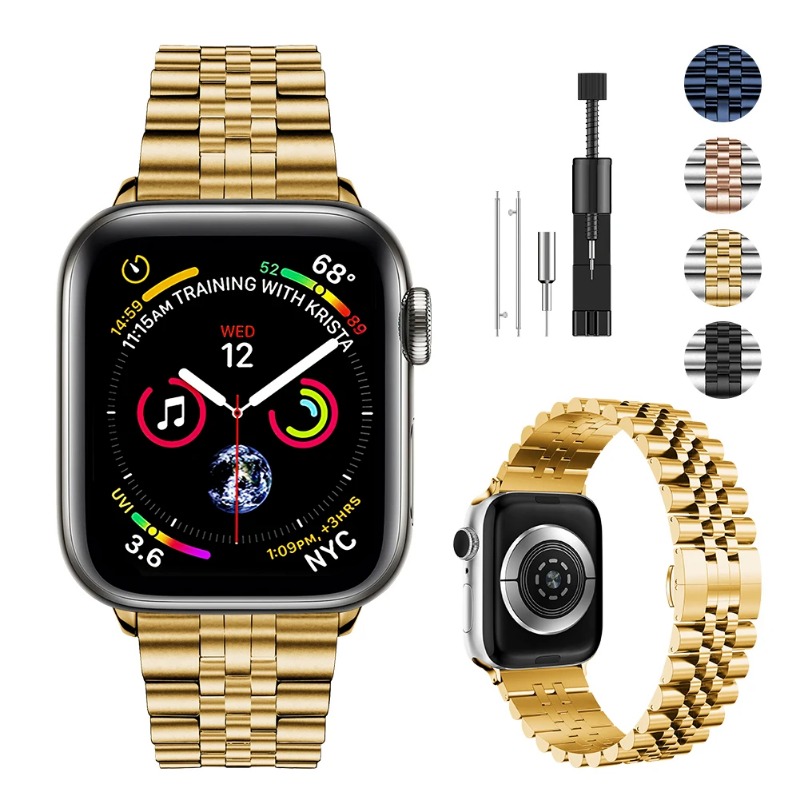 Correa de Metal de acero inoxidable para Apple Watch Ultra 2 49mm 9 8 7 6 5 4 SE 45mm 41mm 44mm 40mm pulsera iWatch 10 46/42mm: Amarillo plata / 12 mm