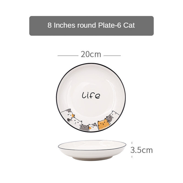 Cute Ceramic Plate Household Plate Cat Tableware Cartoon Plates Breakfast Tray Cake Plate on Plate Utensils KEDICAT: 8 inch round plate