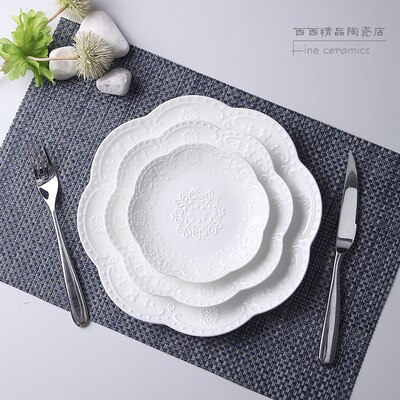 3pcs Set, 6+8+10inch, White Embossed Porcelain Cake Plate, Butterfly , Service the Table, Dinner Plate Sets, Dinnerware: B set
